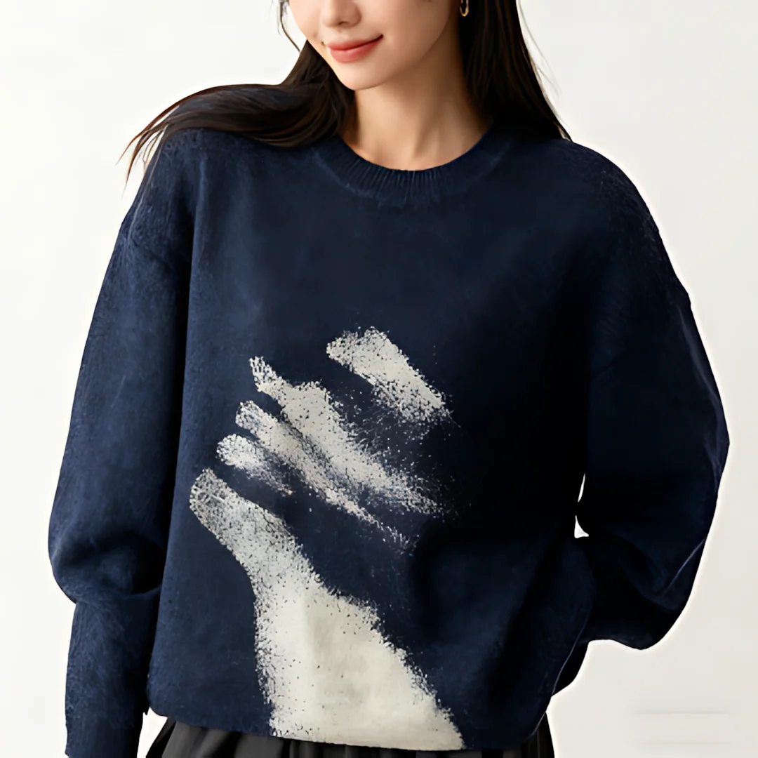 Autumn/Winter American Hot Girl High Street Gothic Knitted Sweater Y2K Retro Women's Casual Round Neck Hoodie Loose Top