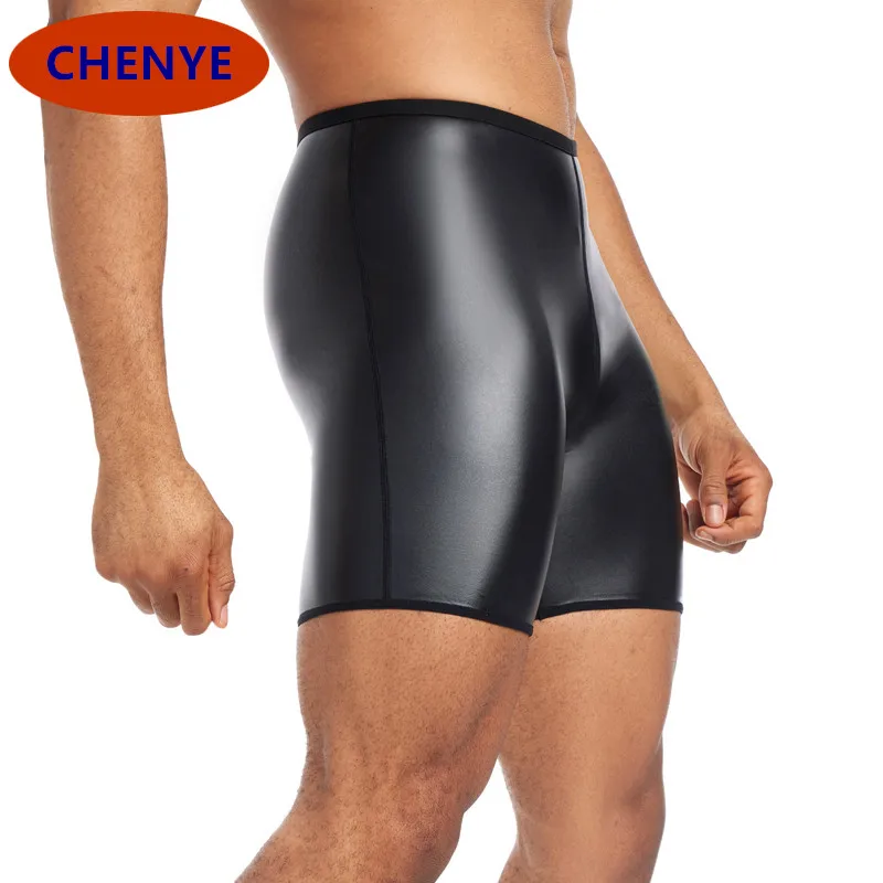 PU Leather Shorts Elastic Waist Rave Short Pants New Men Shorts Pants Male Solid Color Leather Trousers Fitness Streetwear S-4XL