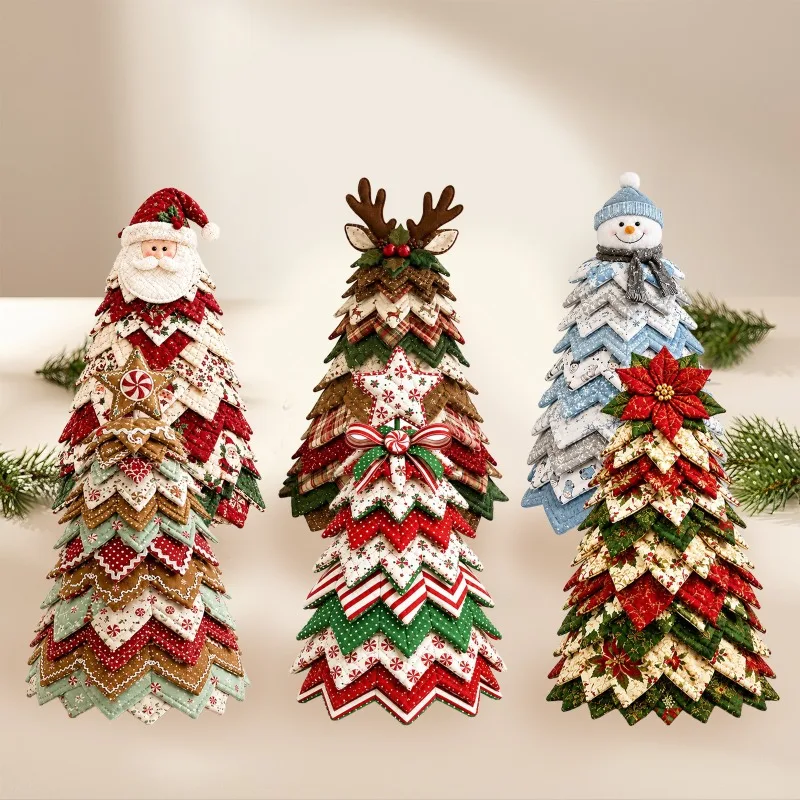 New Christmas Tree Patchwork Quilt Set Fun and Unique Creative DIY Patchwork Small Ornament Festive Party Decor