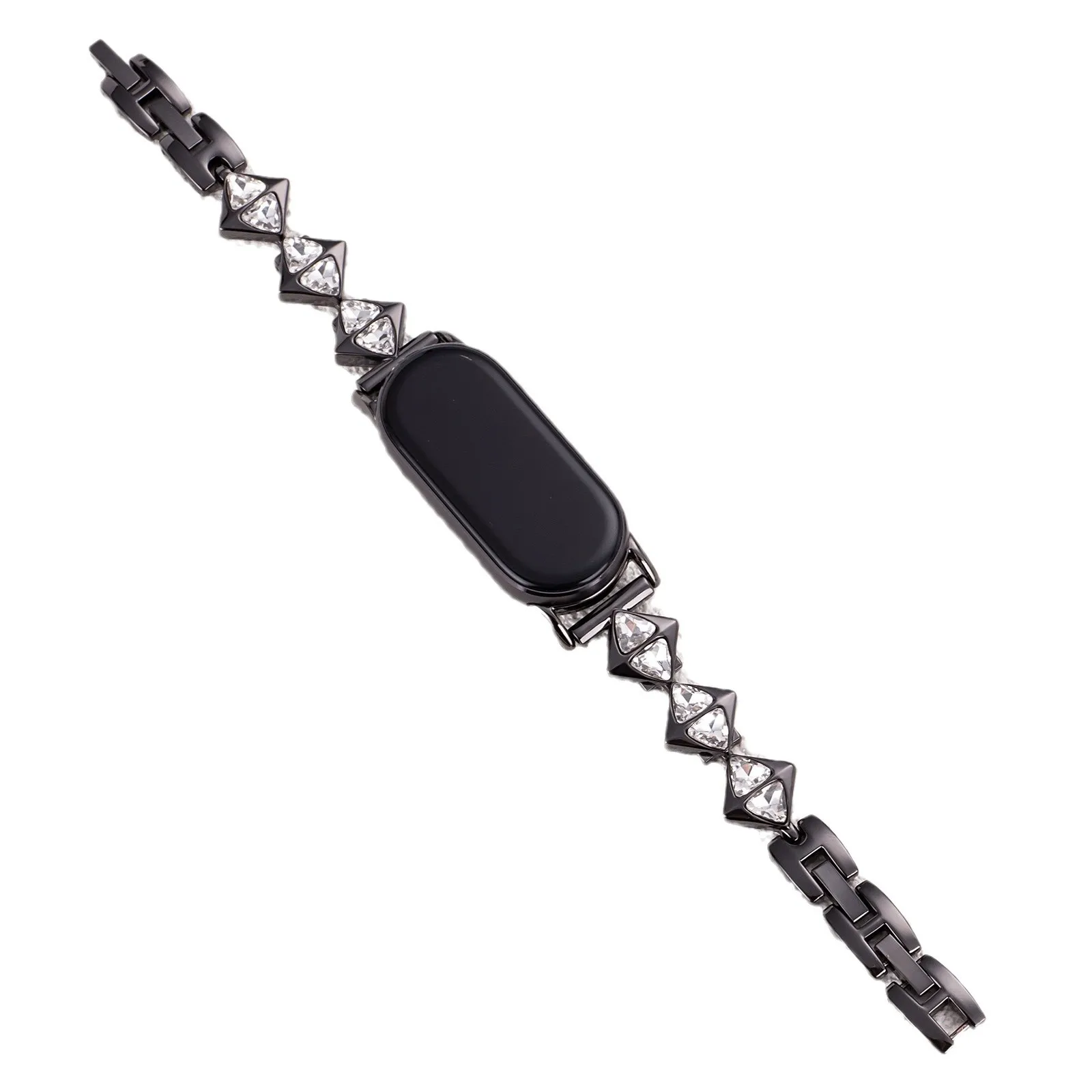 Luxury Slim Stainless Steel Diamond Rhombus Chain Bracelet for Xiaomi Mi Band 10/9/8, Fashionable Women's Adjustable Band