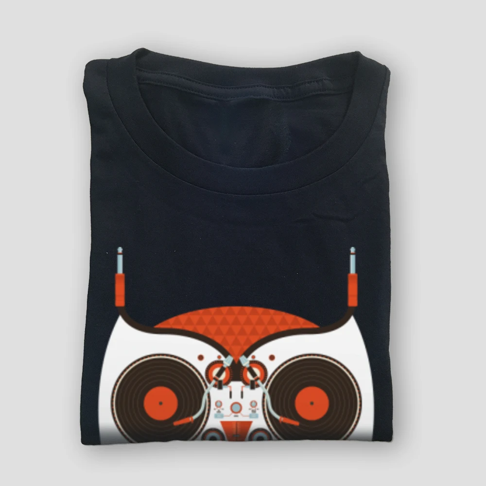 تي شيرت تيشرتات بومة كلاسيكية تيكنو سينث إلكترون DJ مضحك تي شيرت علوي غير رسمي قميص 100% قطن قصير الأكمام الرجال Camiseta #2