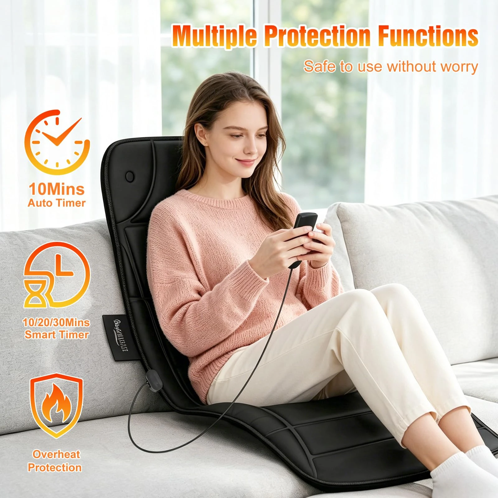 Full Body Massage Mat with Heat 10 Vibrating Motors for Bed Sofa Use 5 Modes 3 Intensities 4 Zones Upper Lower Back Heat Foldable 30min Auto-Off view 2