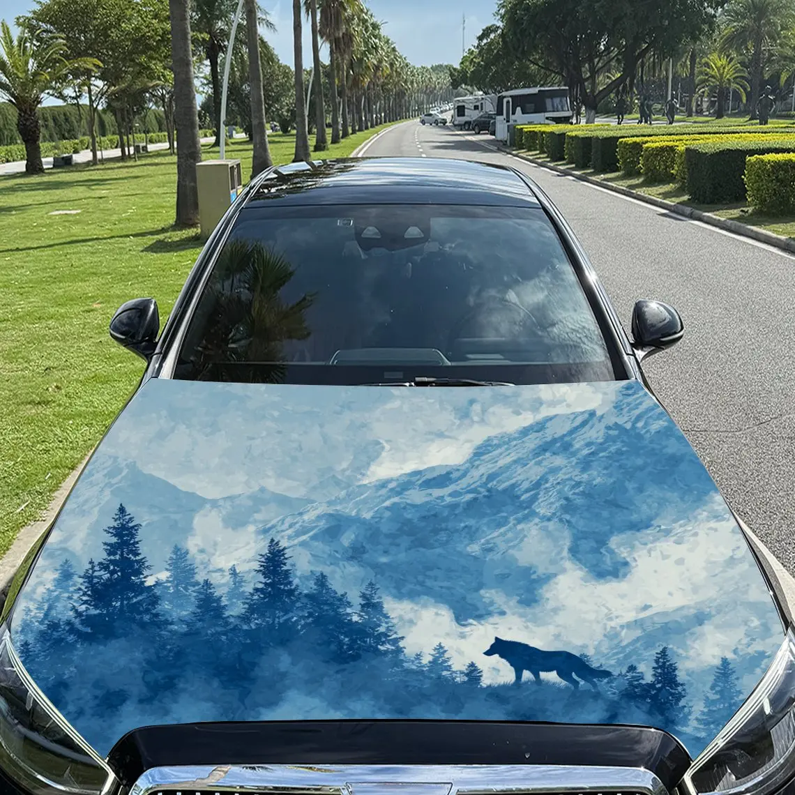 ملصقات السيارة على شكل ذئب يزيد من العزلة والمرونة باللون الأزرق - ملصق غطاء السيارة للغابات الجبلية، مقاوم للماء ذاتيًا - لاصق #1