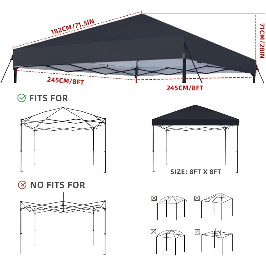 8x8 Canopy Replacement Top OnlyWaterproof Pop Up Canopy Tent Top Replacement Cover Roof with Windproof Ropes for Straight Leg F