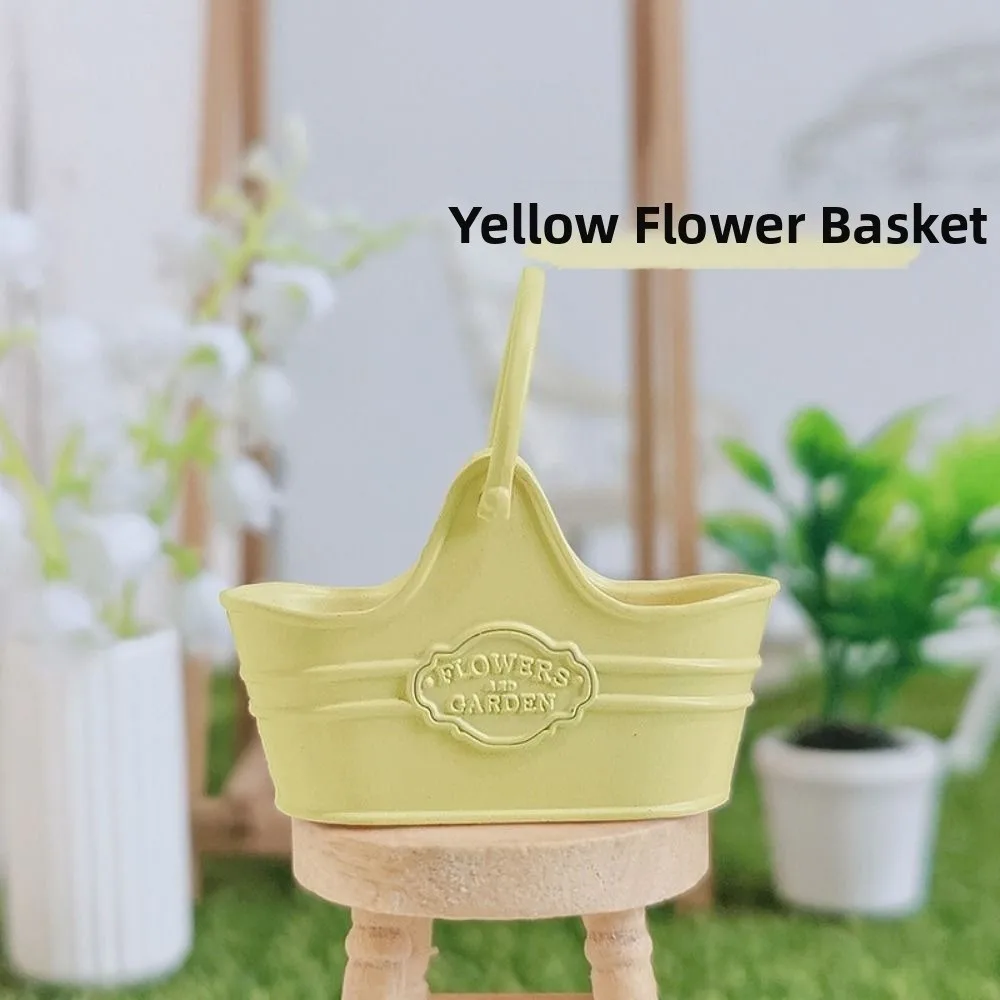 Cesta de cubo de flores para construcción, decoración de jardín de hadas, cesta de casa de muñecas de Metal de alta calidad, cesta de compras multicolor