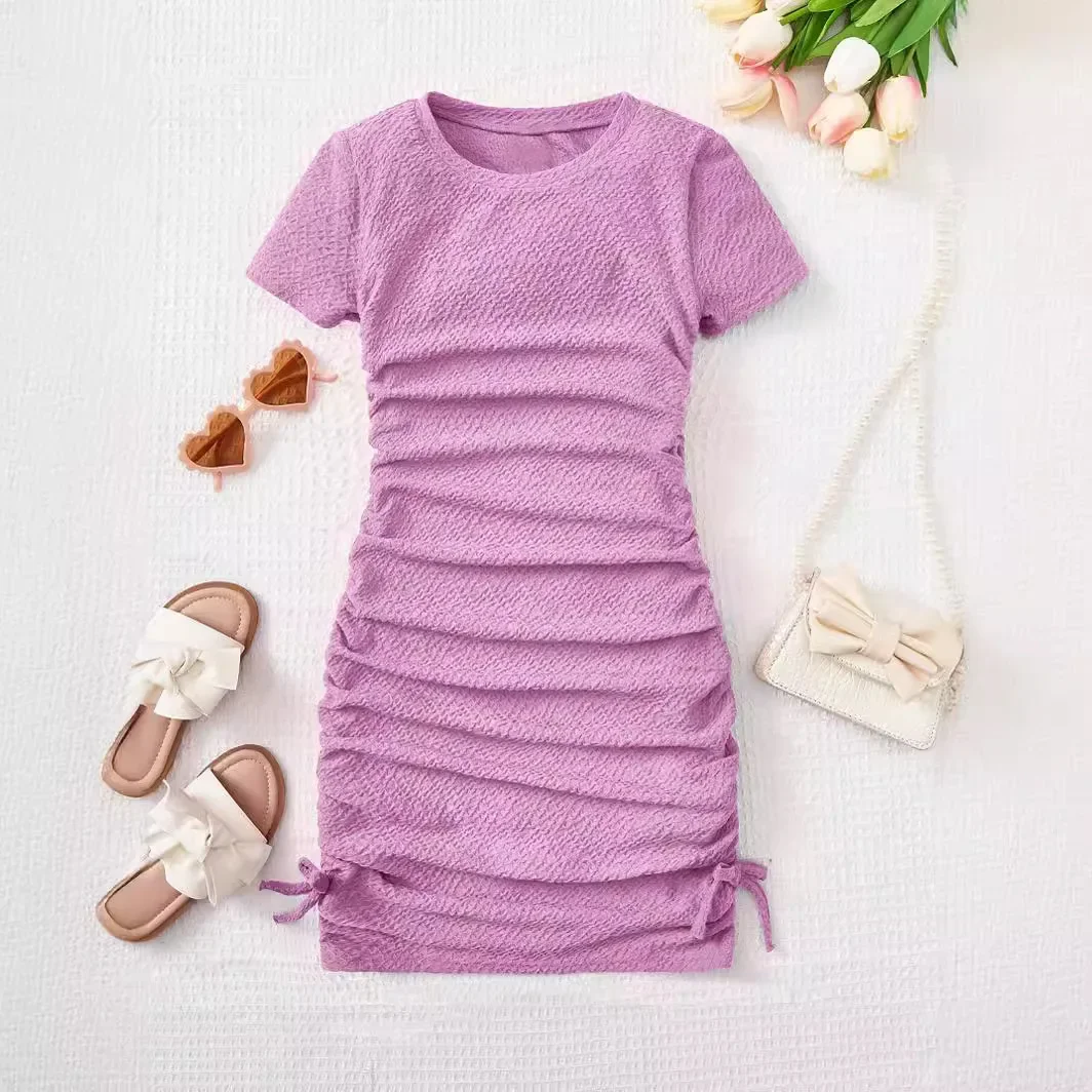 Girls Casual Dresses Slim Tight Small Fresh Short Sleeve Skirt Dress Girls Clothes for 4 To 13 Years Kids Dresses for Girls