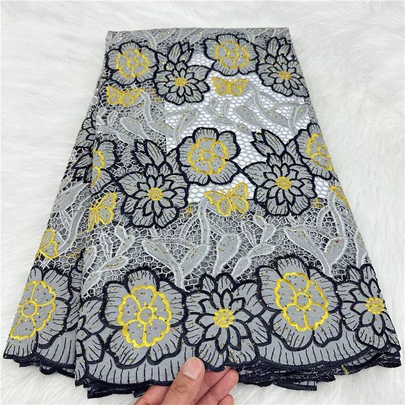 

5 yard Swiss Dry lace fabric heavy beaded Embroidery African 100% cotton Swiss voile lace popular Dubai style 18L016201