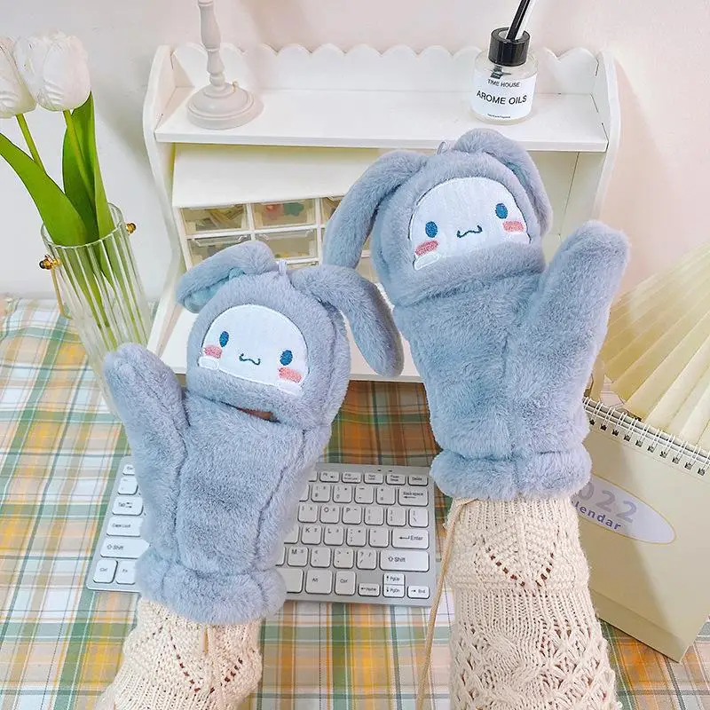 Sanrio Cinnamoroll Gloves Girls Kawaii Anime Sweet Cute Cycling Gloves Autumn Winter Warm Full Finger Gloves Gift for Girlfriend