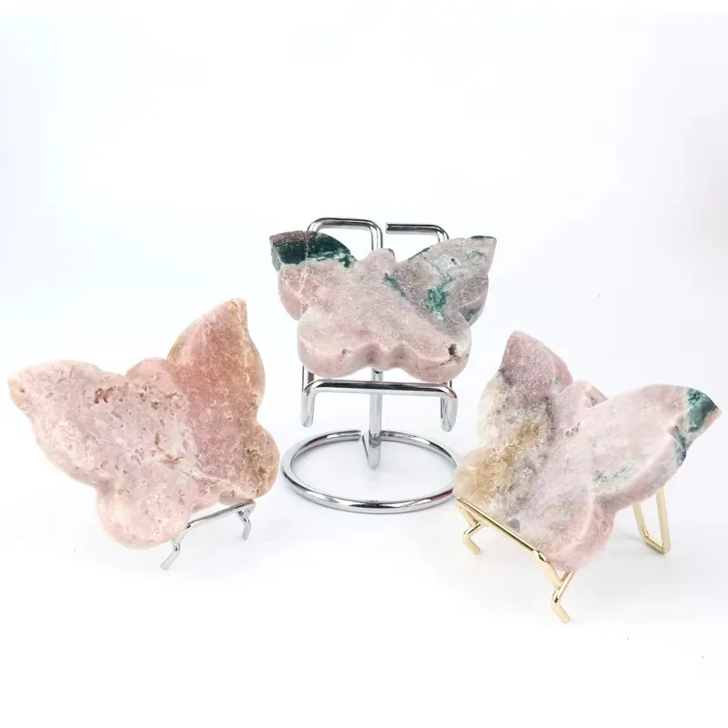 Hand-carved healing ornament pink amethyst butterfly decoration