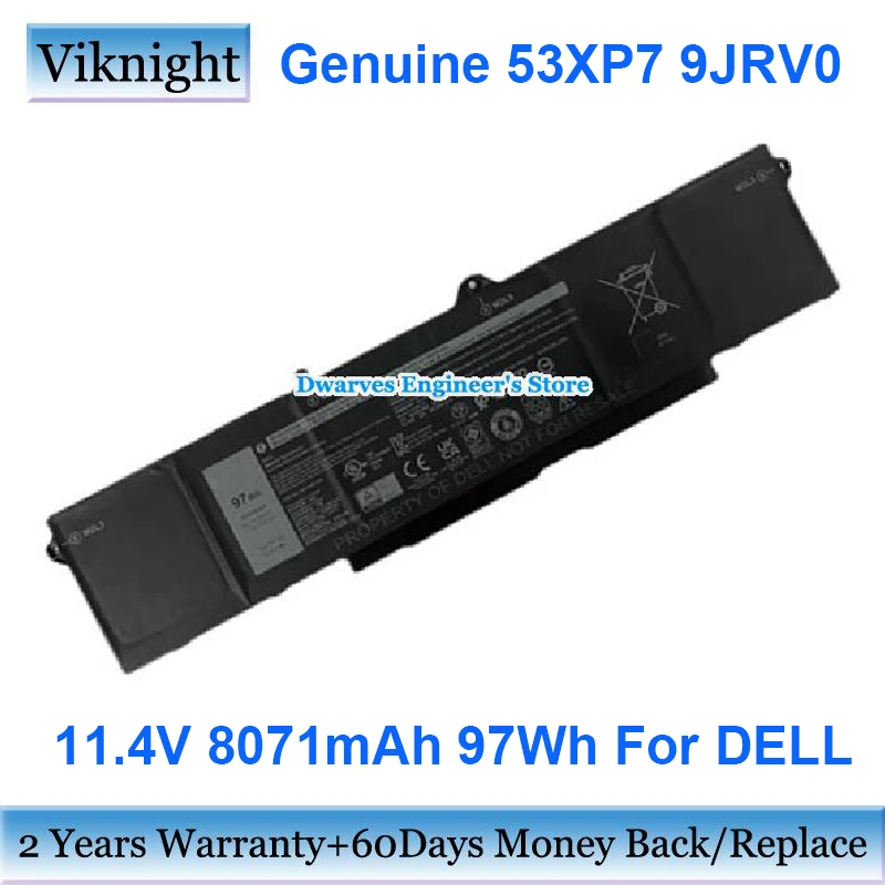 Genuine 53XP7 9JRV0 Battery 11.4V 97Wh For DELL Laptop Batteries Packs 8071mAh