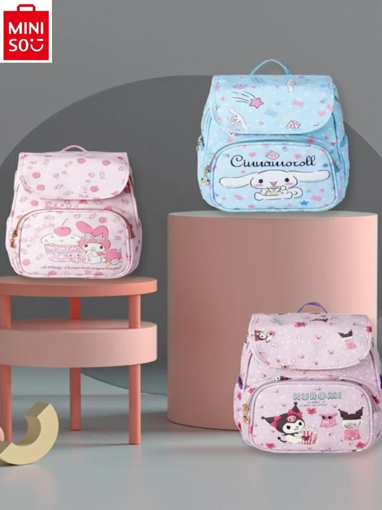 MINISO Kuromi-mochila con estampado de hello kitty, gran capacidad, multifuncional, cómoda correa para el hombro, moda para estudiantes