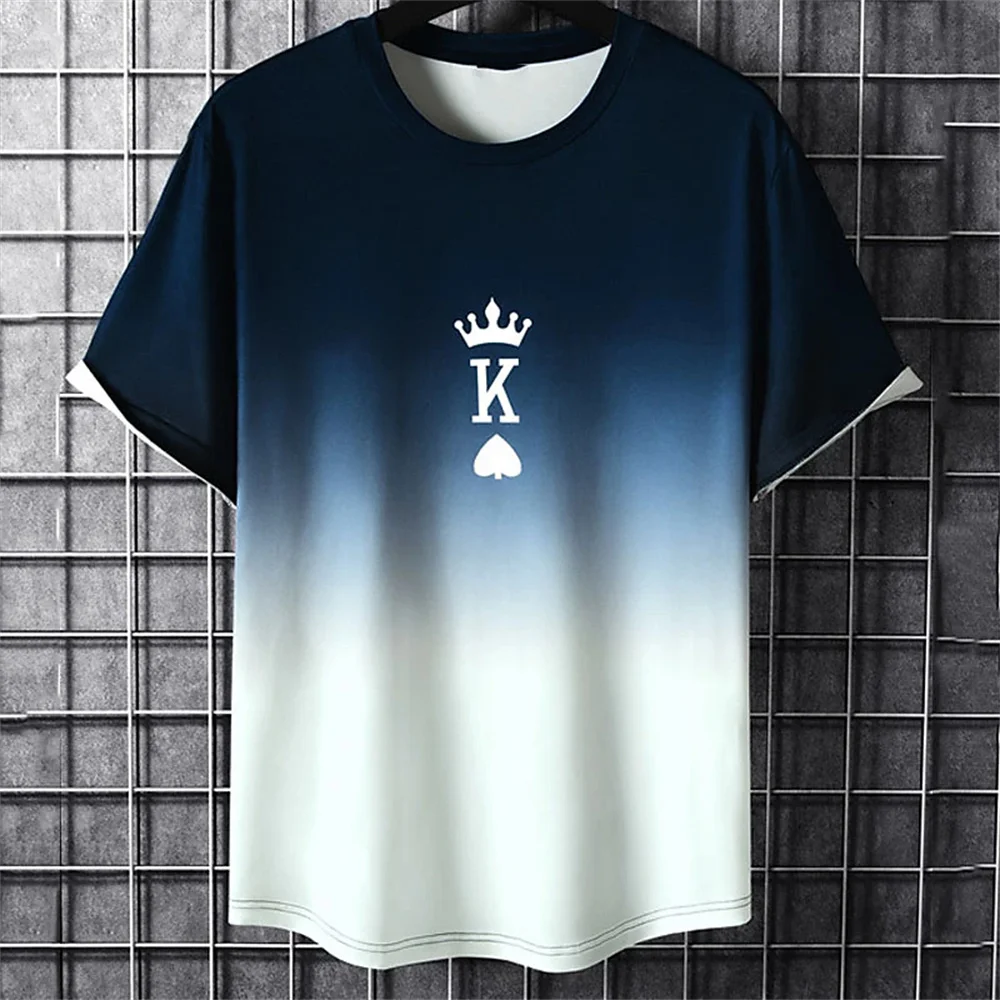 Mode Gradienten Poker Print T Shirts Für Männer Sommer Täglich O Kragen Polyester Kurzarm T-shirt Große Größe Tops Kleidung