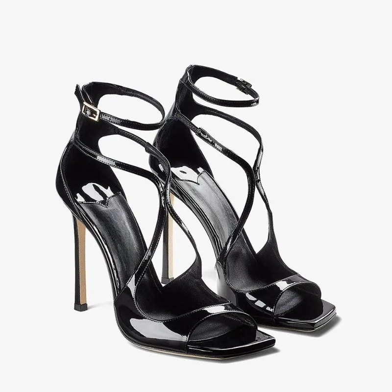 

Женские весенне-летние новые стильные блестящие сандалии в сказочном стиле с перекрестной пряжкой на высоком каблуке-шпильке и босоножки с открытым носком