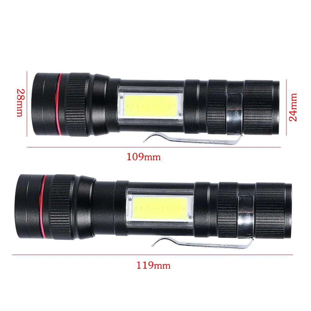 500 Lumens LED Double Faced COB Aluminum Alloy USB Charging Flashlight for Outdoor with 3 Modes