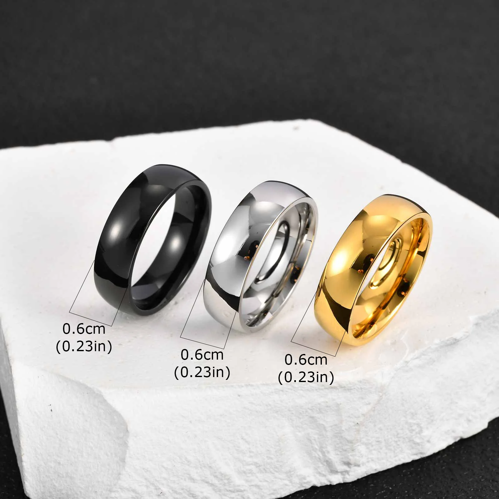 Vnox 3-teiliges Herren-Ringset aus Edelstahl, schwarz, silberfarben, goldfarben, Ehering, Schmuckgeschenk zum Jahrestag, Geburtstag, Party, neu – Detail 5