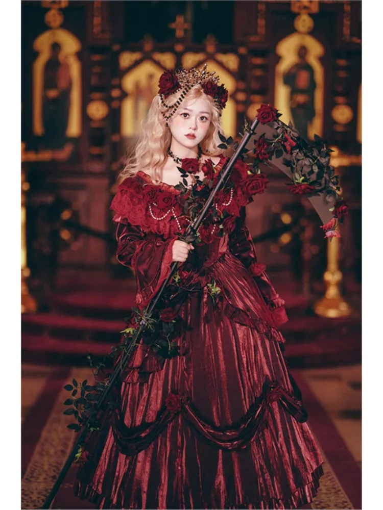 Red fairy long style elegant coming-of-age gift heavy industry puffy skirt