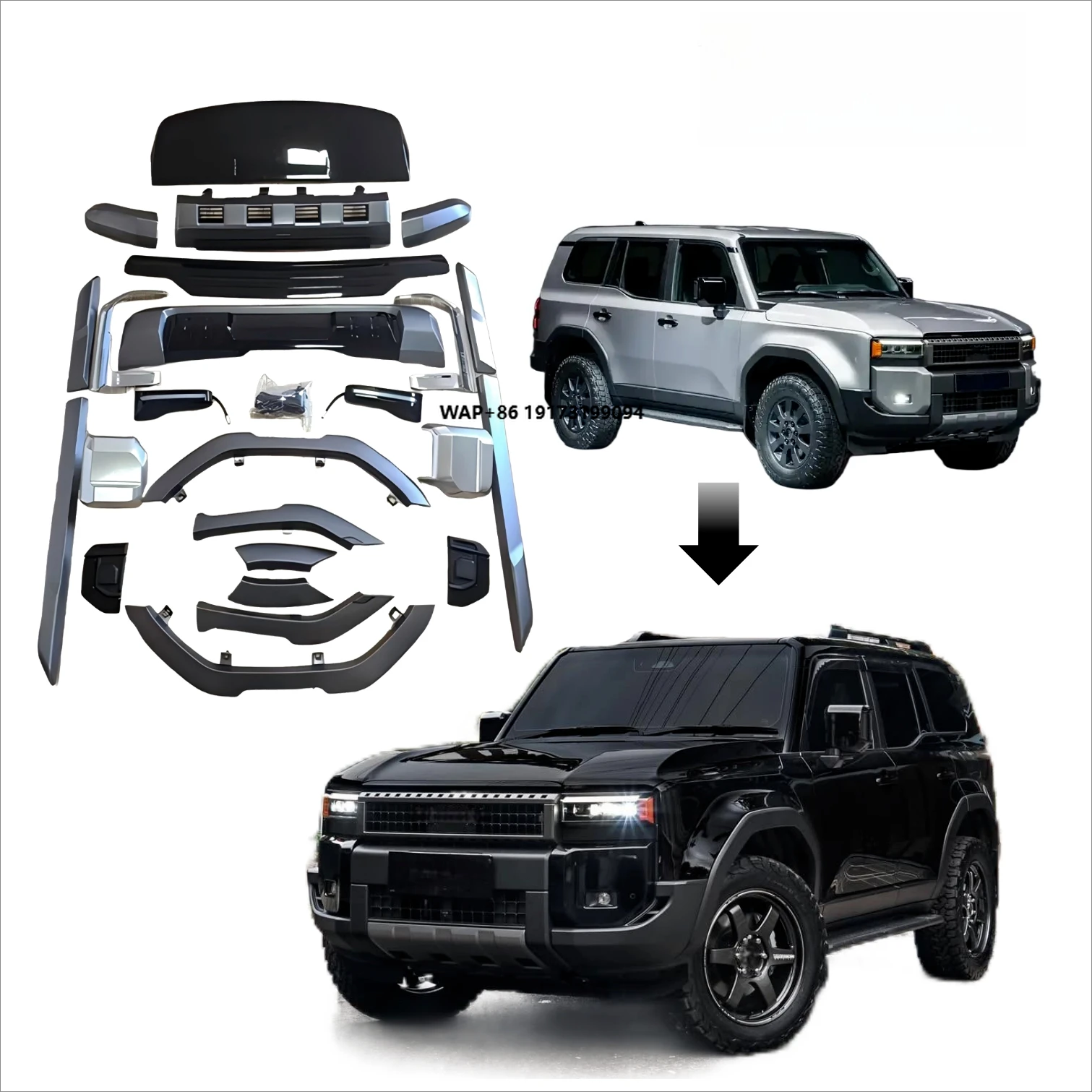 

2025 Toyo-ta Prado LC250 Factory Wholesale New Design Front Lip Exhaust Side Skirt DRL Bumper Upgrade Model-llista M Style