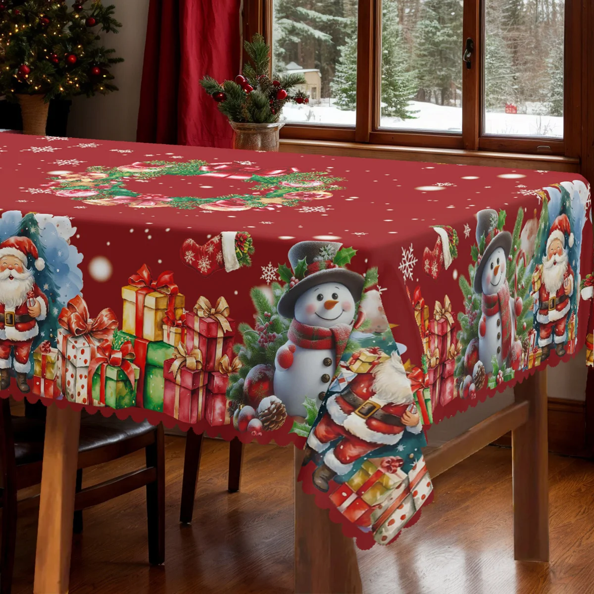 1 piece, Christmas themed party tablecloth, Santa Claus Christmas tree, snowman bells, Advent wreath design pattern printing