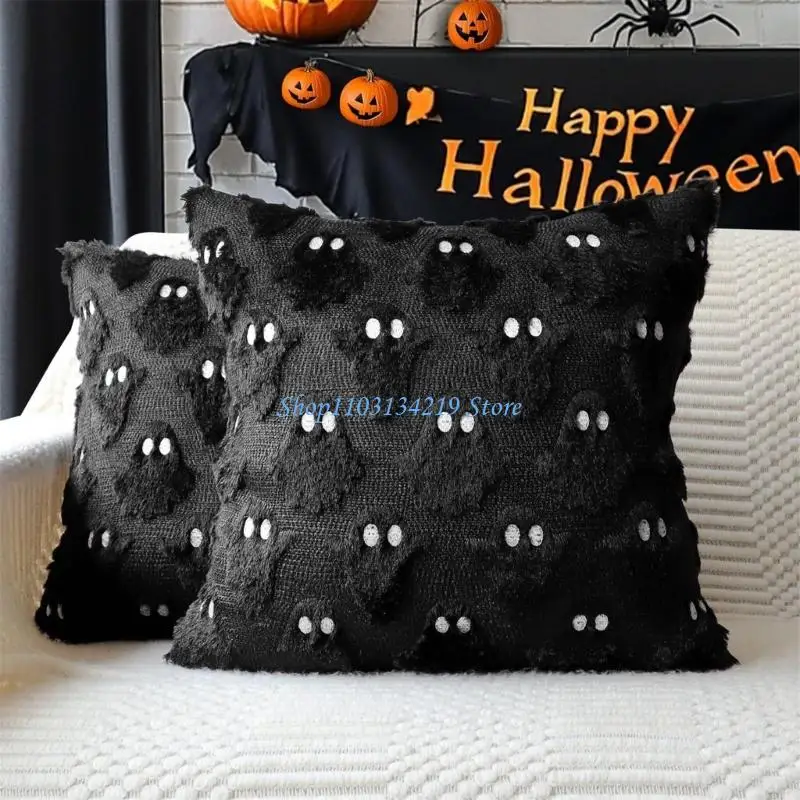N5KC Festival Plush Pillow Cover for Holiday Decoration Bat and Specters Designs Various Decoration Item