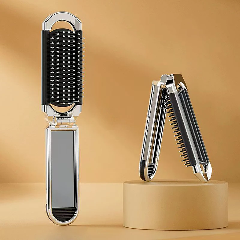 Mini Hairbrus Folding Massage Comb Head Massage Anti-Static Portable Travel Hair Brush Styling Hair Combs With Makeup Mirror