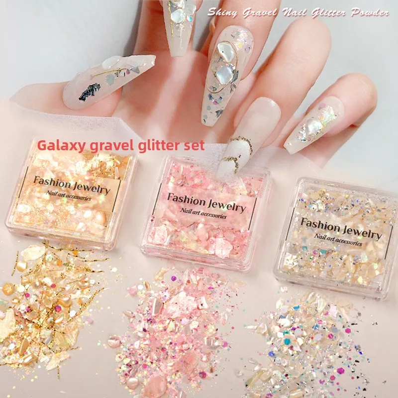 YYM Crystal Diamond Powder Nail Charms Thin Shell Iridescent Sequins Glitter Mixed Set DIY Nail Art Charms Decor Accessories