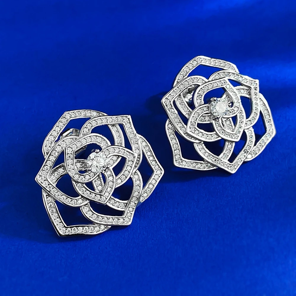 Imagem -03 - Wong Rain-rose Flower Gemstone Ear Studs para Mulheres 100 925 Sterling Silver Lab Sapphire Fine Jewelry