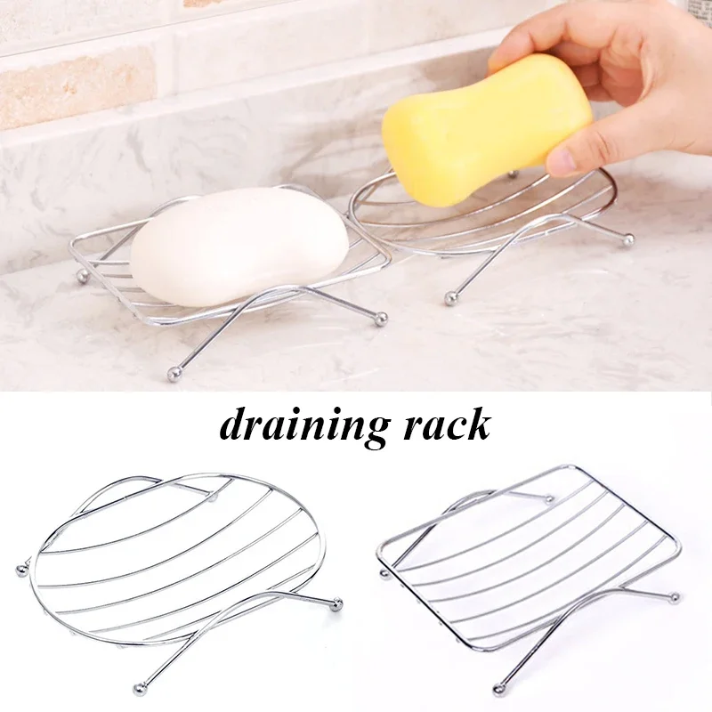 Household Multifunctional Draining Rack Bathroom Soap Rack Shelf Rectangular/Oval Stainless Steel Drain Soap Holder Simplicity