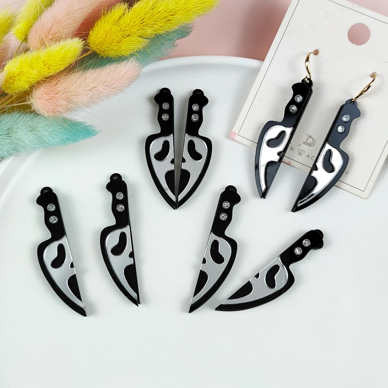 ApeUr 10pcs/pack Goth Halloween Skeleton Knife Arcylic Charms Pendant For DIY Earring Keychain Jewelry Making