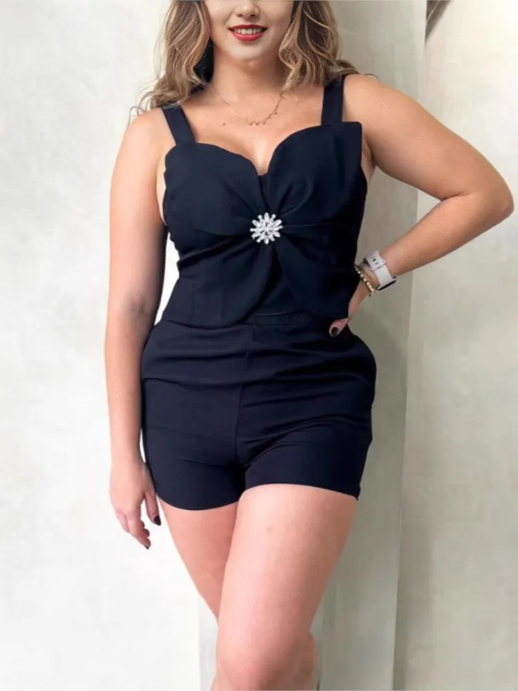 Modieuze en comfortabele casual vestshorts, tweedelige set, dames zomer woon-werkverkeer, elegante mouwloze geplooide shorts