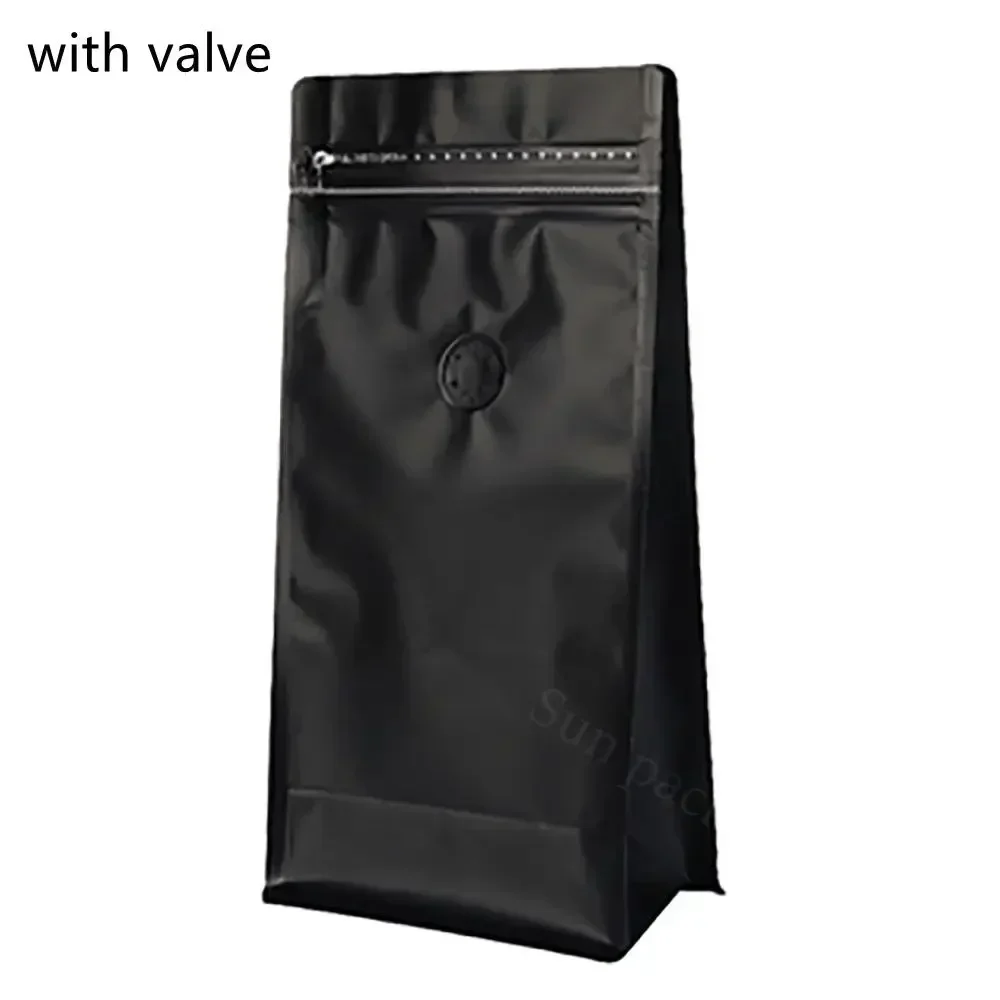 50pcs Matte Black 4oz 8oz 12oz 16oz 32oz Aluminum Foil Doypack Mylar Storage Food Flat Bottom Coffee Bean Powder Bag