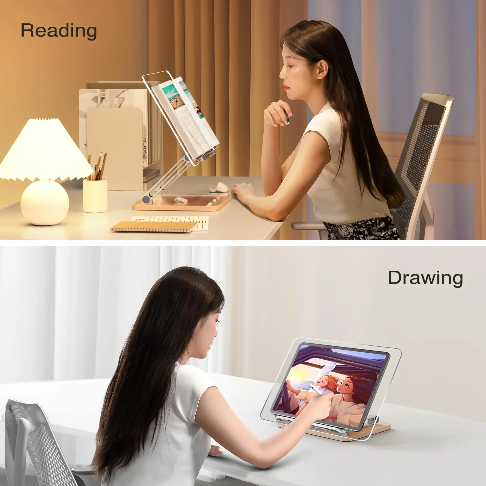 Adjustable Acrylic Book Stand for Reading, Book Holder with Pen Slot, Foldable Desktop Riser for Laptop, Recipe,Cookbook Stand