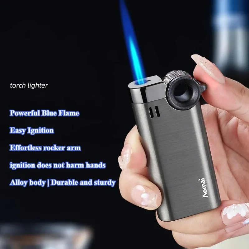 

Новая синяя турбинная турбо-зажигалка Blue Flame Rocker для сигар, уличная ветрозащитная, на бутане, для кухни, барбекю, сварки, инструмент, подарки для мужчин