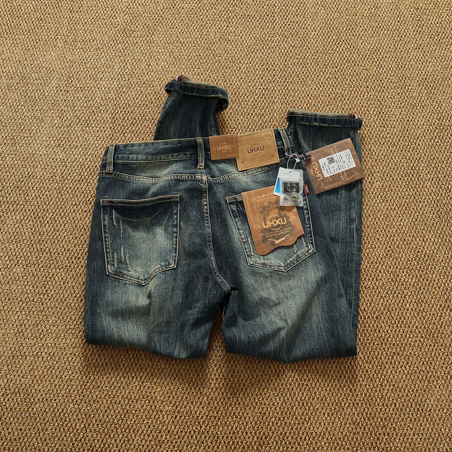 بنطلون جينز ثقيل مغسول للخريف والشتاء جديد للرجال ذو علامة تجارية عصرية رفيعة ومستقيمة قابلة للتمدد