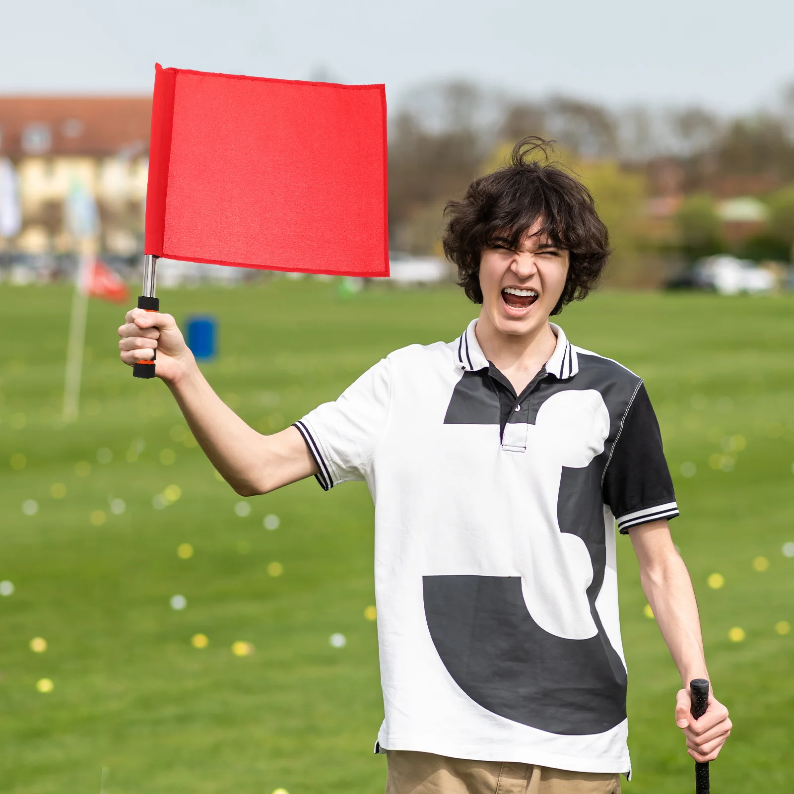 

5pcs Referee For Sports Events Durable Polyester Steel Signal Soccer Racing Conducting Handheld Flags Field Event Tools