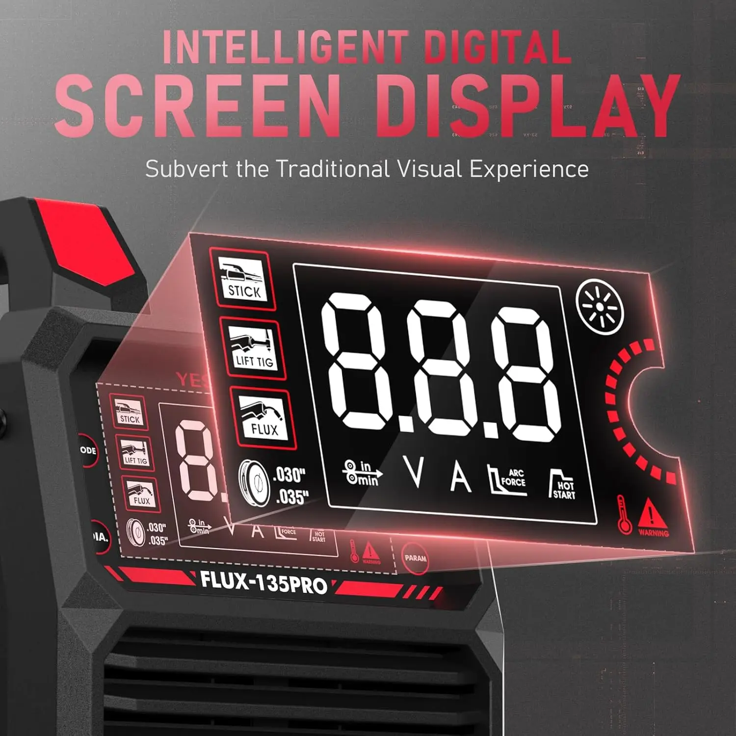 Máquina de solda 3 em 1 de 135Amp, núcleo de fluxo 110V MIG/Lift TIG/vara com display LED Inversor IGBT