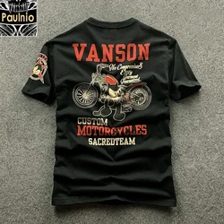 T-Shirt Men Vanson Custom Motorcycles SacredTeam Retro Graphic Summer Casual Comfortable Short Sleeves