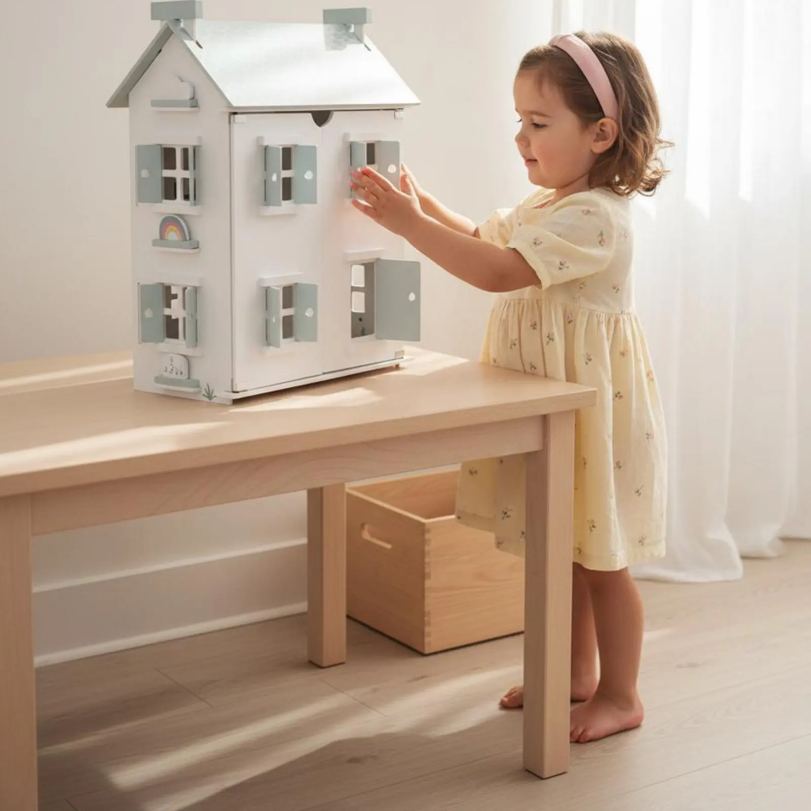 

Wooden Dollhouse Playset DIY Assembly Wooden Dollhouse Pretend Play House Sturdy Wood Construction Large Doll Villa for Girls