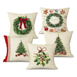 1pcs/SET Christmas Tree Pattern Linen Throw Pillow Case, Decorative Cushion Cover, Car, Home, Sofa Decor, Merry Christmas