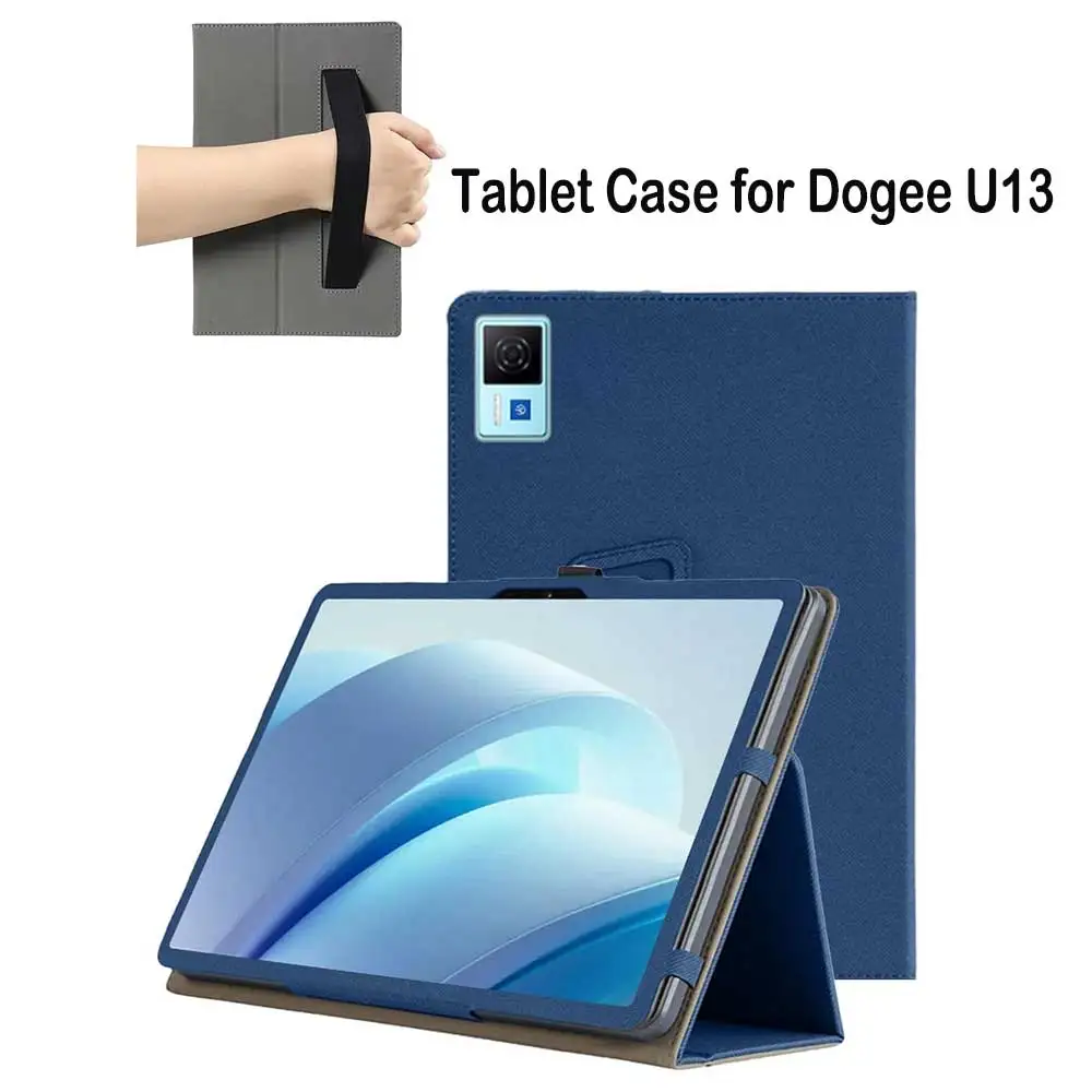 Tablet Case for Dogee U13 13inch PU Leather Material Shockproof Hand Strap Protective Cover Kickstand Function