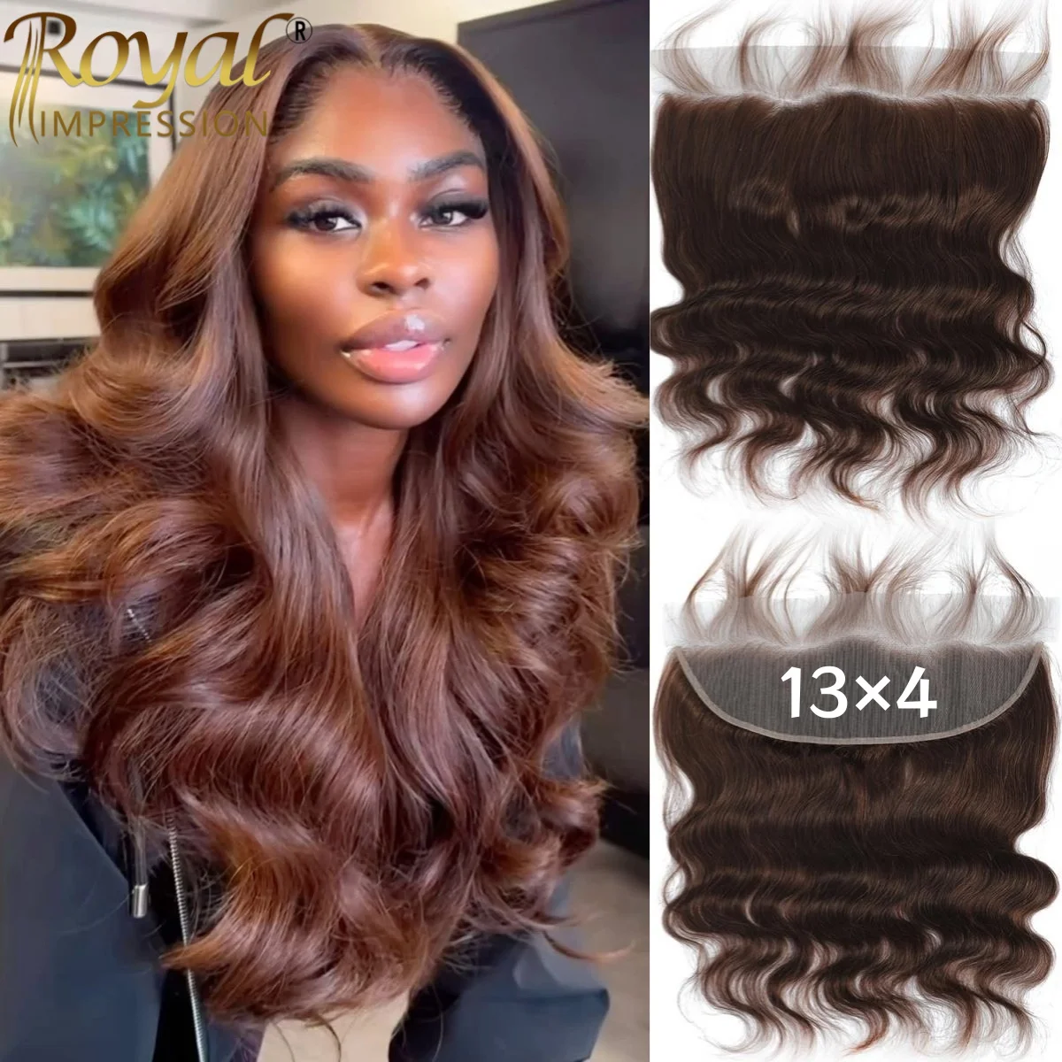 13x4 Chocolate Brown Lace Frontal Closure  Body Wave Human Hair  12A Skinlike Lace Melt into Skin Perfectly 100% Human Hair Wig
