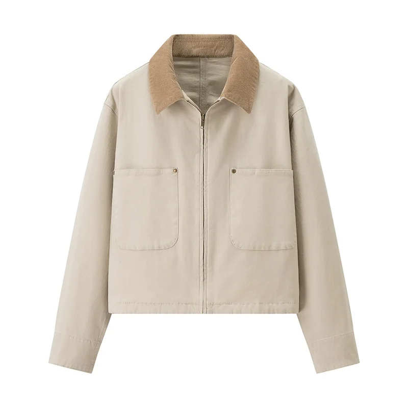 سترات قصيرة ذات ألوان متباينة بتصميم عتيق لخريف 2025 سترة نسائية جديدة على الموضة سروال قصير نمط الحظيرة Chaqueta Mujer #2