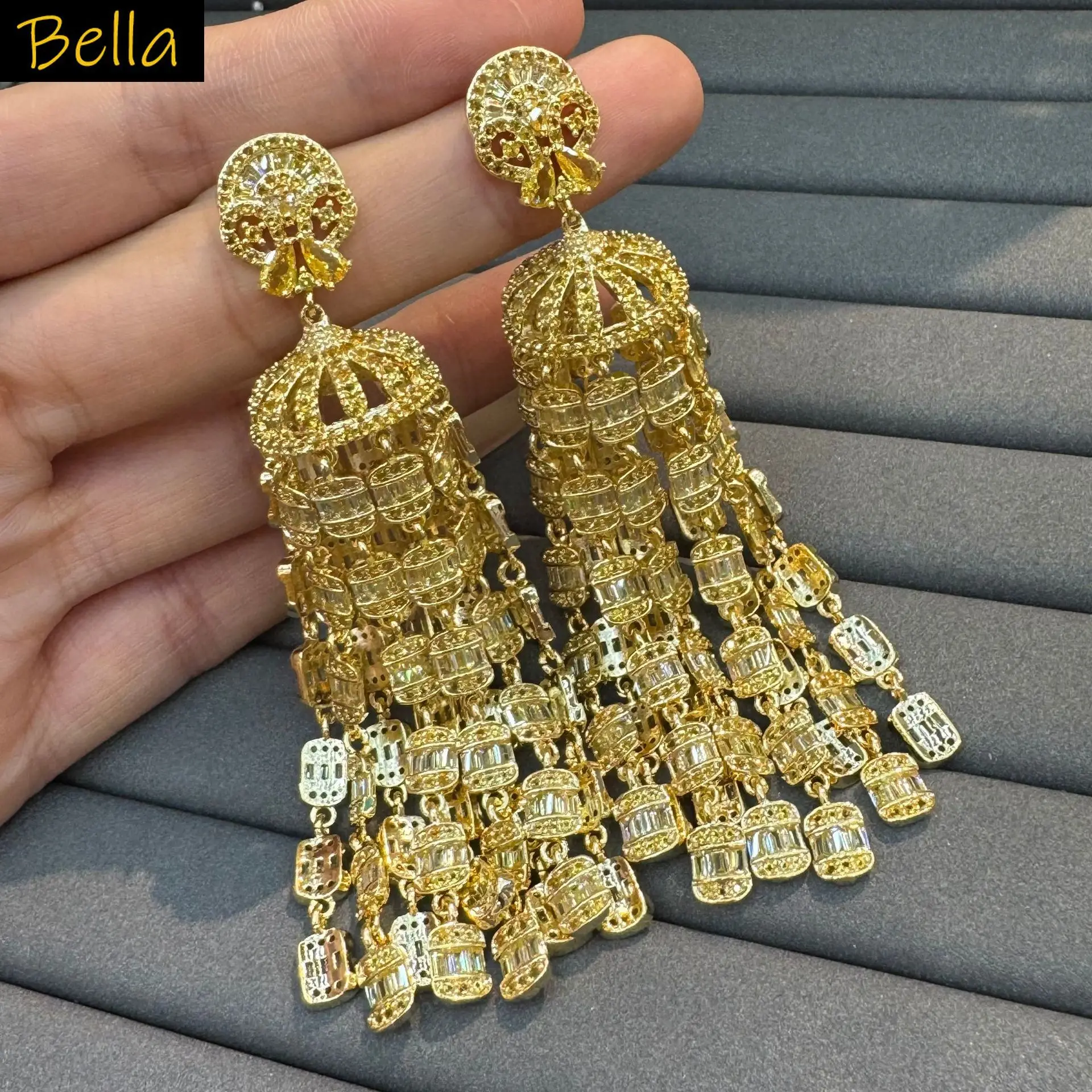 

gold color long earrings for women luxury jewelry dinner party wedding long dangling earrings performance anniversary gift
