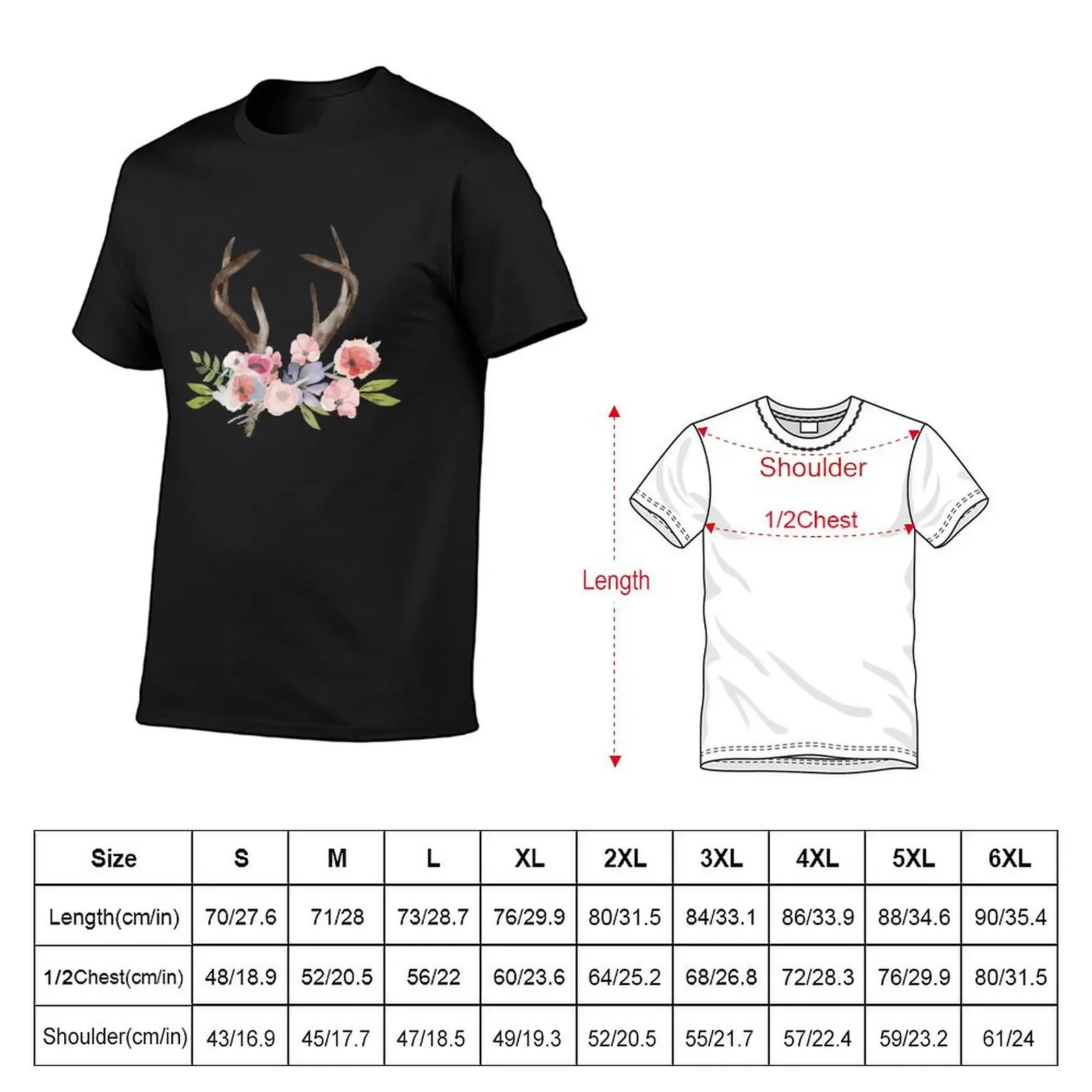 Camiseta rústica de acuarela con flores silvestres y astas, camisetas gráficas de algodón, camisetas baratas, camiseta gráfica para hombres