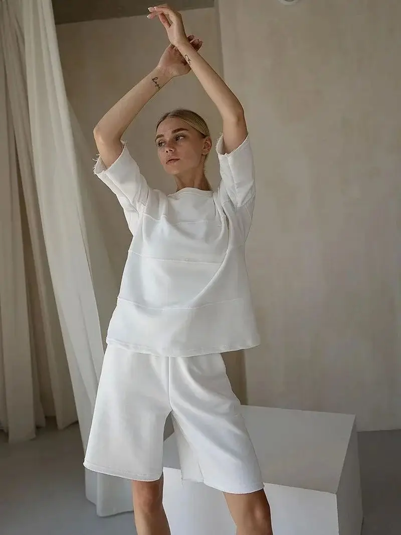 

Wolfeel, летний повседневный комплект из двух предметов из 00% хлопка, женская удобная дышащая модная спортивная одежда f-Length