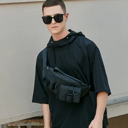 Men's Pure Black Shoulder Bag, Street Personality Crossbody Bag, Outdoor Cycling Chest Bag, Single Backpack, Casual Sports Style