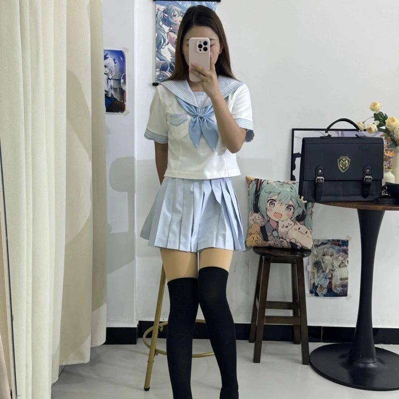 Traje de marinero de tres rayas estilo japonés JK, conjunto de falda de uniforme, traje escolar auténtico para uso diario, Cosplay Seifuku
