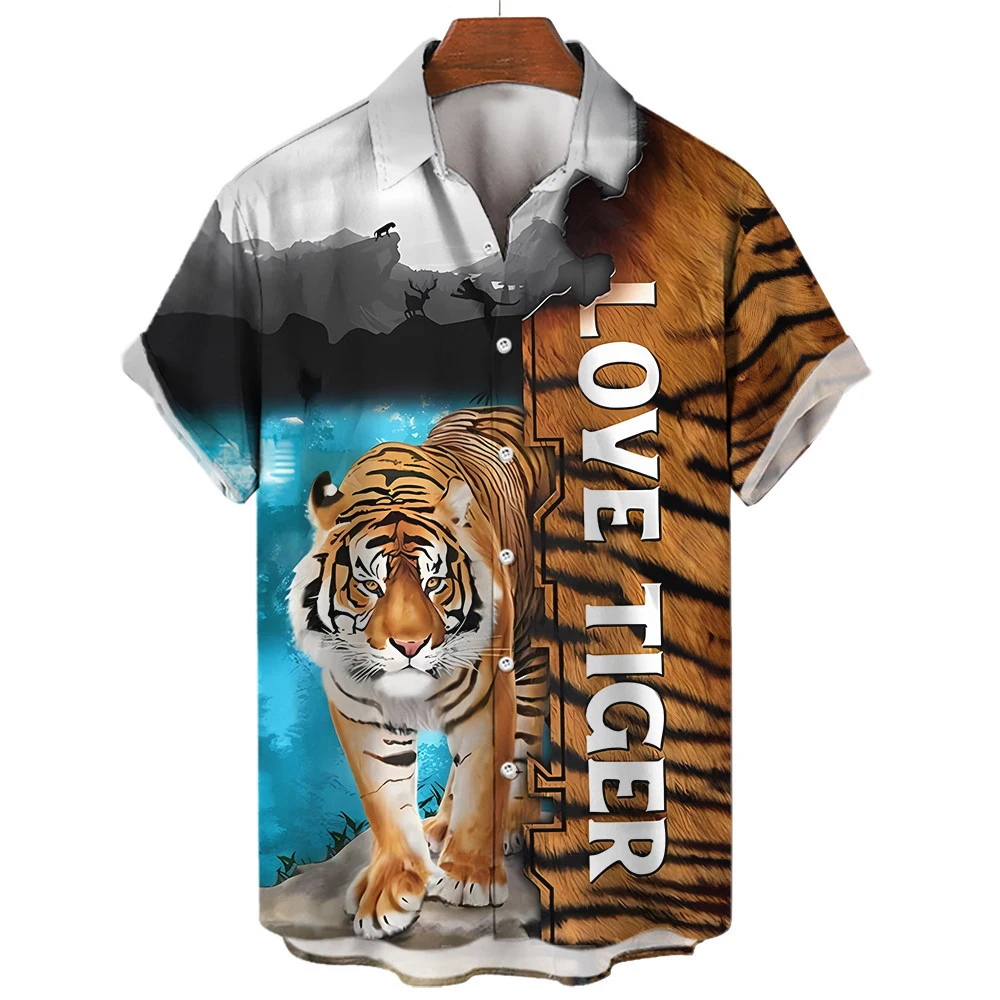 Animal Tiger 3D Print Hawaiian Beach Shirts Men Women Casual Fashion Streetwear Short Sleeve Shirt Male Tops Blouse Man Clothing