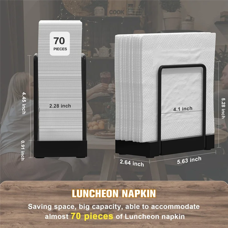 Napkin Holder For Table, Bamboo Iron Standing Napkin Dispenser For Kitchen Dining Farmhouse Cocktail Picnic Bar Rustic