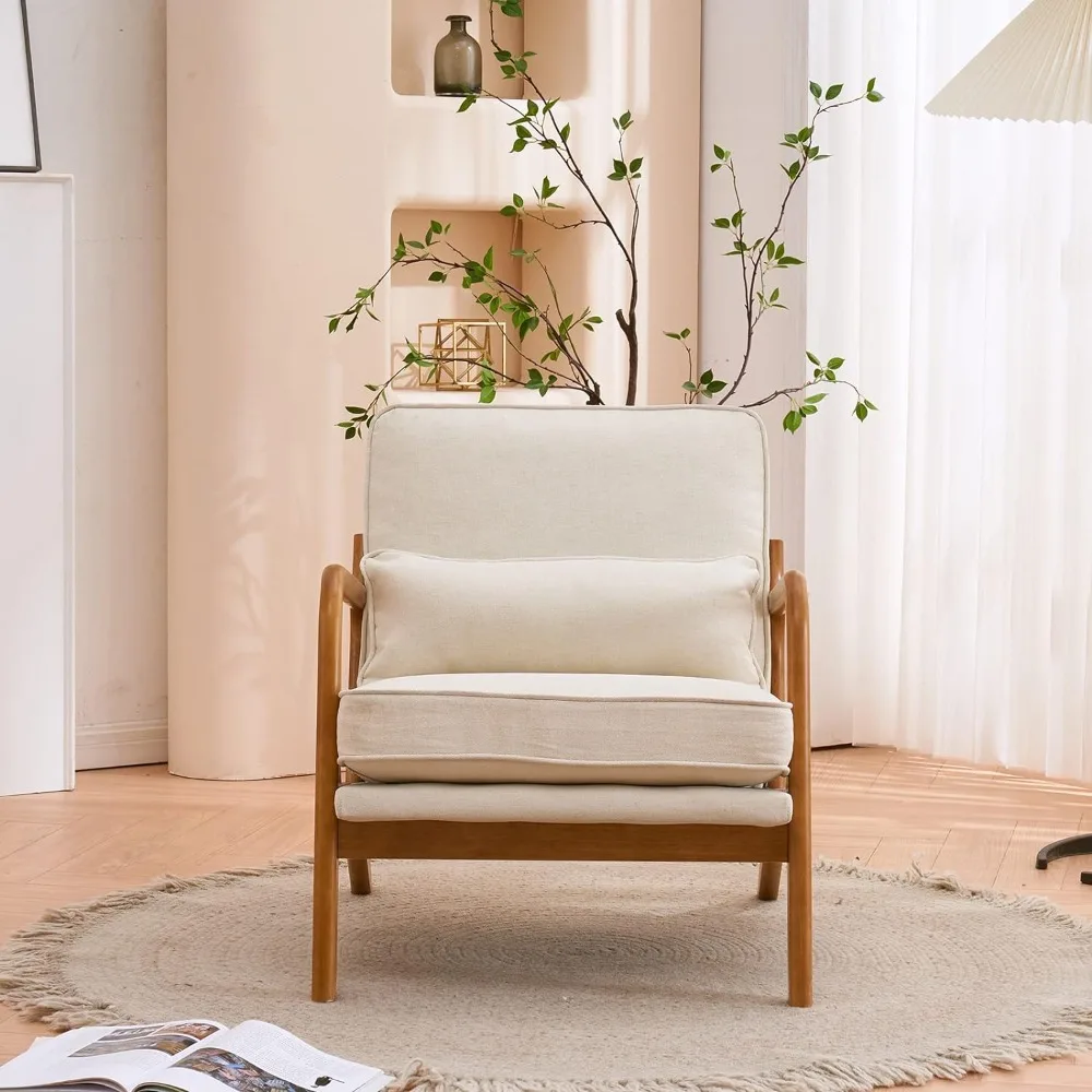 

Accent Chair Mid-Century Modern Chair with Pillow Upholstered Lounge Arm Chair with Solid Wood Frame chairs living room