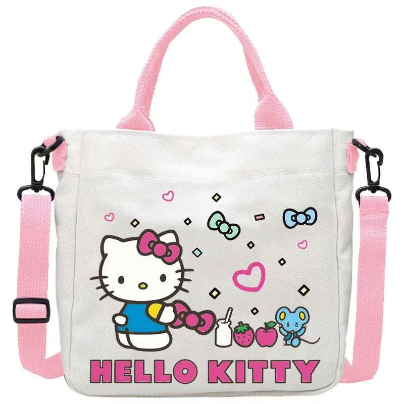 

Сумка через плечо Sanrio Hello Kitty, сумка-тоут с мультяшным принтом для девочек, очаровательная холщовая сумка через плечо, большая вместительная сумка, подарок